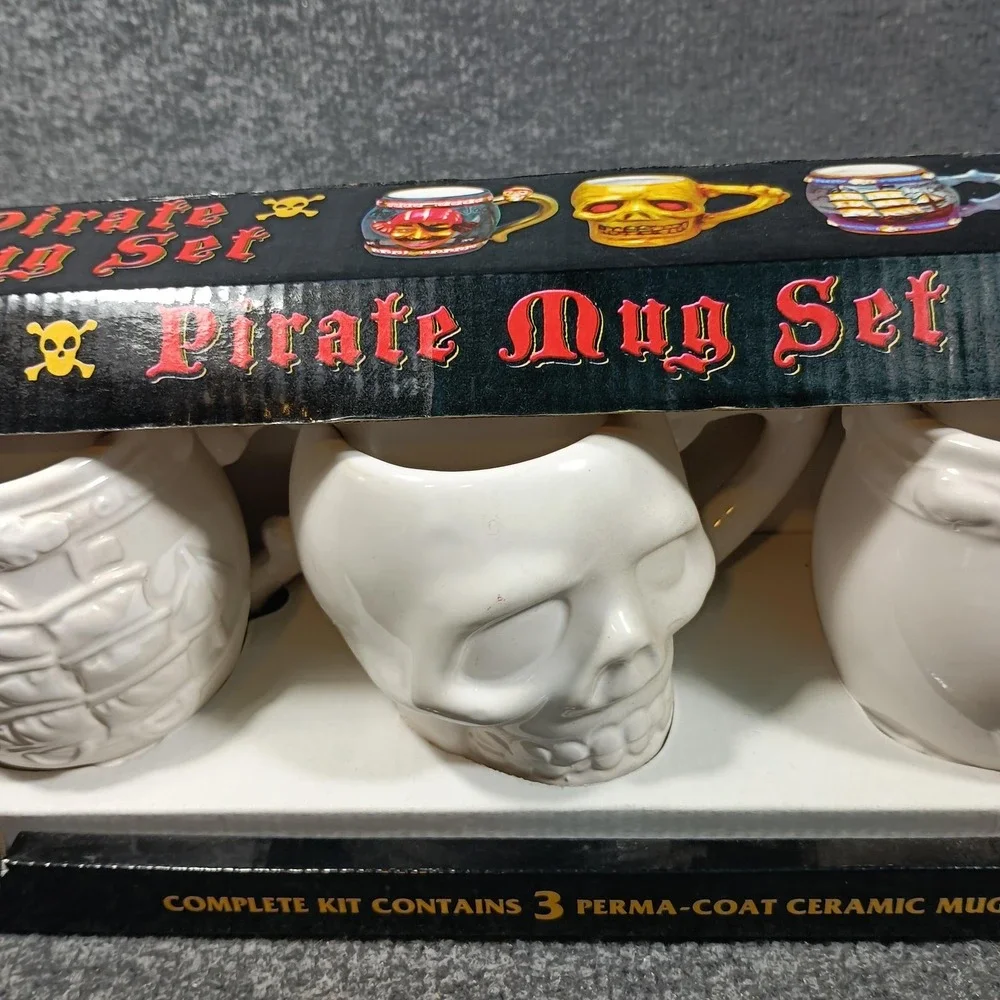 Pirate Mug Set 3 Ceramic Paint Your Own Skulls Ships Nautical DIY Craft Kit